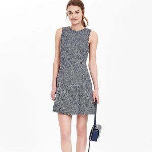 Banana Republic Womens Tweed Fit Flare Dress Navy Blue Sleeveless Size 2 $158